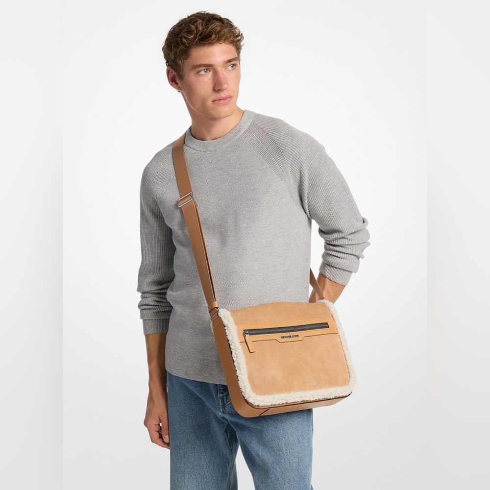 Michael Kors Cooper Suede & Sherpa Messenger Bag – Peanut – NWT